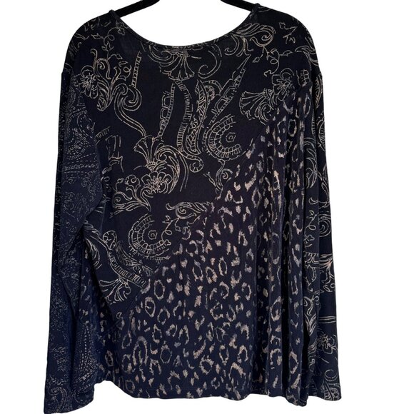 Chico's Travelers Slinky Top 3 (US XL) Black Long Sleeve Printed V-Neck  Acetate - Picture 3 of 8